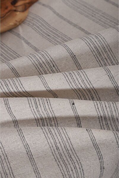 KAMİZ Cotton Linen Runner - Anthracite Striped, 40x150 Cm