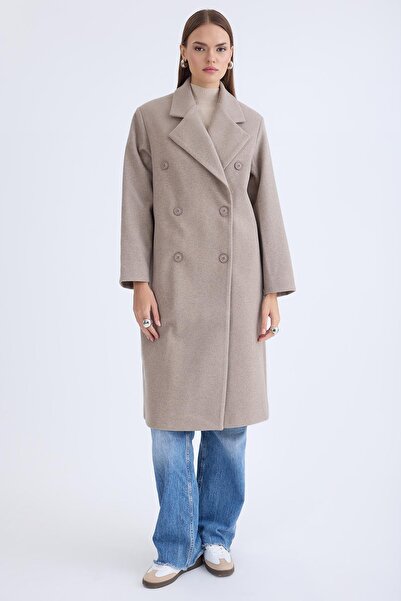 Vitrin Buttoned Long Stamp Coat
