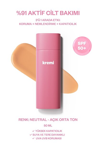 Kremi BB Krem SPF50 Yüksek Kapatıcı, Nemlendirici, Ton Eşitleyici, Aydınlatıcı - Neutral(Orta)50ml