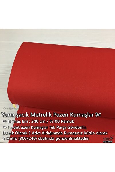 evimrenk Kırmızı Pazen %100 Pamuk Kumaş - Bebek - Nevresim - Battaniye - Hobi...
