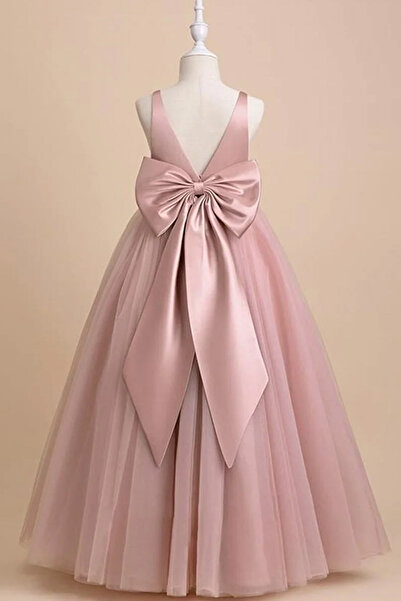 Tomac Kız Çocuk Pudra Kruvaze Yaka Elbise