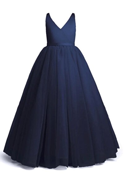 Tomac Сатене платье с открытой спинкой и бантиком для девочек - платье для девочек с бантиком, темно-синее