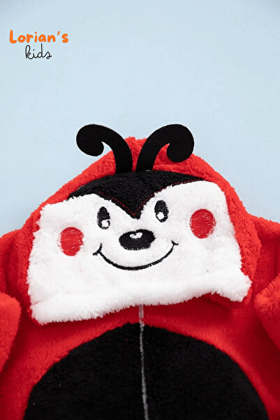 LORIAN'S Salopetă pentru bebeluși cu fermoar din pluș moale Welsoft Ladybug -...