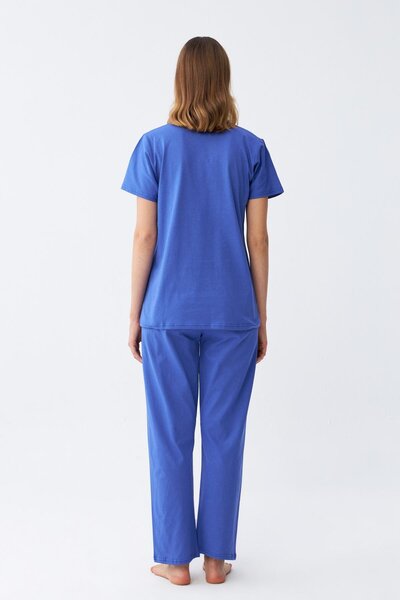 Akbeniz Kadın Kısa Kol Pamuk Penye Pijama Takım Saks 4213