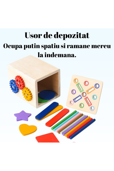 OEM Cutie Montessori din lemn 6-in-1, Jucarie educativa pentru copii 2 ani+, cu forme, culori, angrenaje