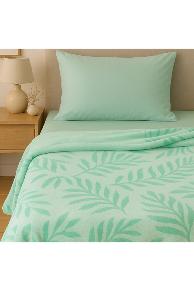 Elega Decor Jacquard Flannel Blanket – Single (150x200 cm) | Knitted Leaf Embossed | Soft & Cozy Light Green|