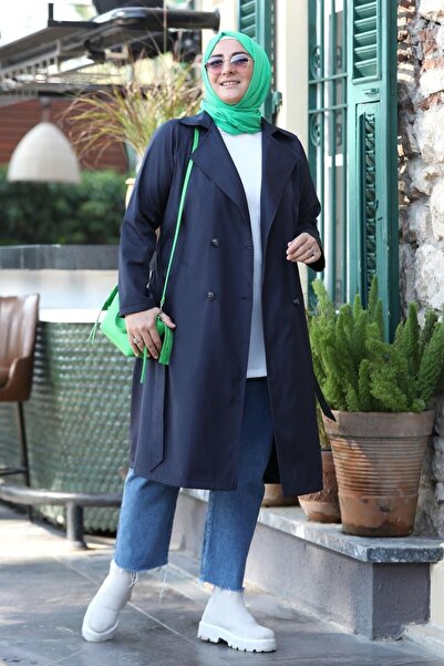 emsale Tesettür Trençkot | Katmira | Lacivert - Ems