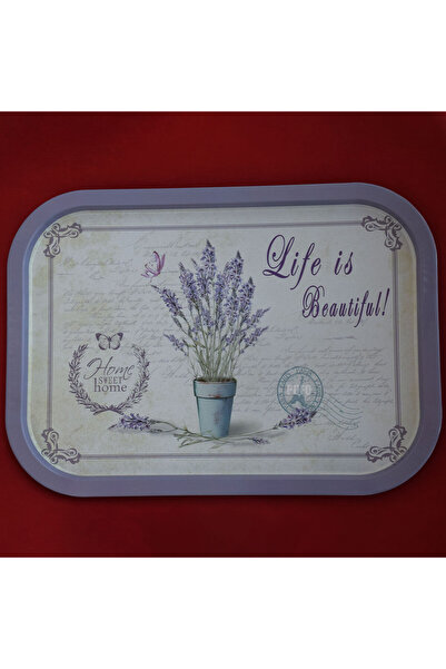 PUFO Life is Beautiful metal tray plate for serving dessert, cakes, appetizers, 40 x 29cm