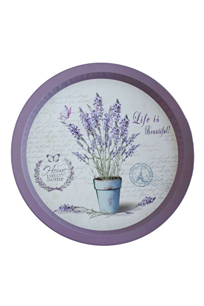 PUFO Life is Beautiful round metal tray plate for serving dessert, cakes, appetizers, 33 cm