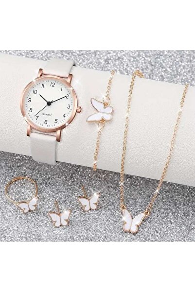 Beyna Rose Gold Plated Butterfly Necklace Earrings Bracelet Ring Watch Gift Set Gift for Lover Gift for Mother