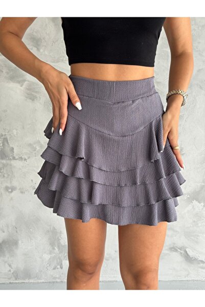 QUTTA Kadın Gri Bürümcük Kumaş Şort Etek