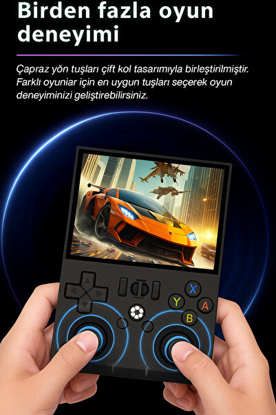 Retro Arcade R36 Pro El Oyun Konsolu 64GB TF Kart, 18000+ Yüklü Oyun, 3.5'' IPS Ekran Emülatör Konsolu
