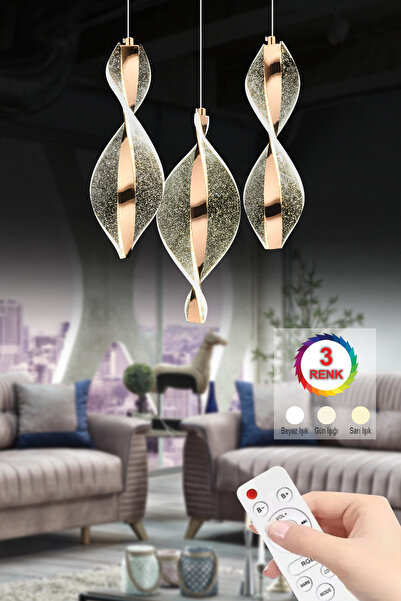 İstanbul Avize İstanbul Avize Mars 3'lü Gold Kumandalı 3 Renk Led Lüx Modern Ledli Avize