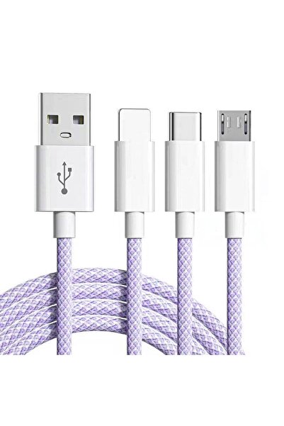 Timebox Cablu de date și încărcare rapidă 3 în 1 QC 3.0 66W USB Type-C cu iluminare Micro-USB 2 m Mov