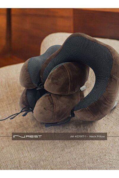 INREST Soft Portable Neck Pillow Outer Material Microfibre 100% Brown And Black