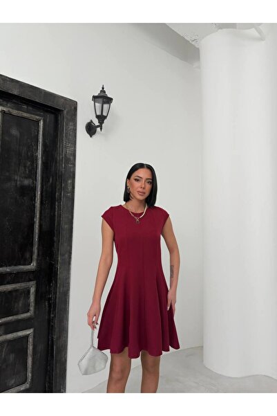 QUTTA Kadın Bordo Parçalı Kloş Elbise