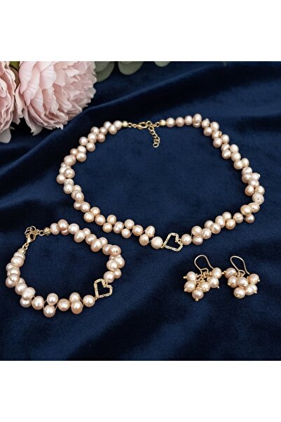 Zokak Sertifikalı Doğal Taş Gerçek Inci Set, Gerçek Inci kolye, inci küpe inci bileklik