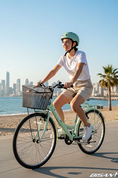 Bisan LOTUS ŞEHİR BİSİKLETİ 34 CM V 24 JANT 21 VİTES MİNT YEŞİL BEYAZ