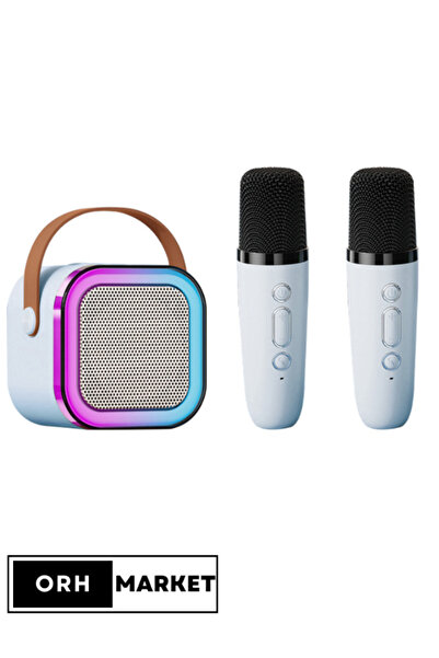 ORH Market Çift Mikrofonlu Kablosuz Karaoke Bluetooth RGB Işıklı, Taşınabilir, USB/SD Destekli Parti Hoparlörü