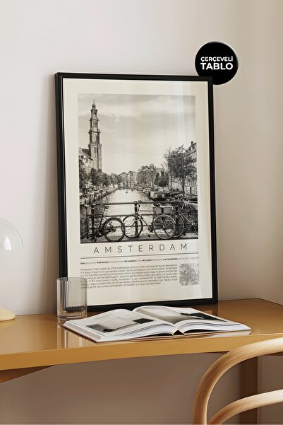 House Gorgeous Amsterdam Hollanda Dünya Şehirleri Koleksiyonu Monochrome Çerç...