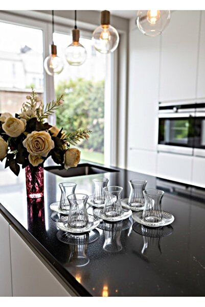 DECOSTYLE 12 Piece Tea Set with Irem Cutting Decoration Suitable for Dishwasher Use