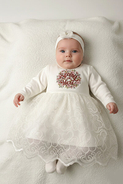 Çocuksan Baby&Kids Wear Spring Printed Tulle Dress for Baby Girl - Bandana and Mevlütlük
