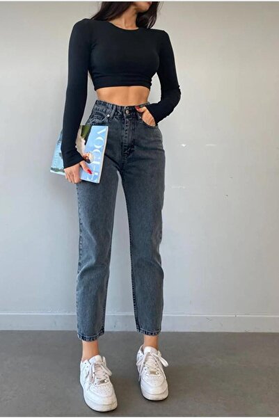 Asia Open Snowwash Boyfrend High Waist Mom Jeans