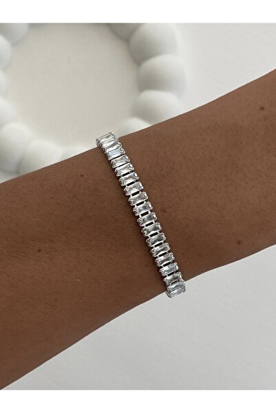 Vitastyle Silver Color Zircon Baguette Stone Steel Bracelet