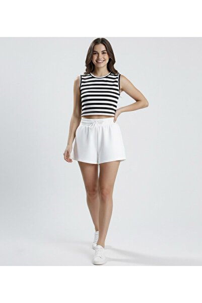 NOLYA MODA Women's White Shorts Modal Fabric Soft Textured Stretchy Lycra Lace-Up Shorts