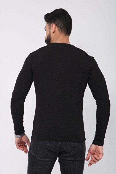 ANBAR Ανδρικό μαύρο μακρυμάνικο μπλουζάκι με λαιμόκοψη