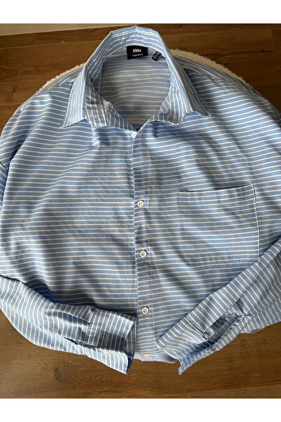 King Brothers Синьо-біла смугаста жіноча сорочка - з довгими рукавами та кишенями