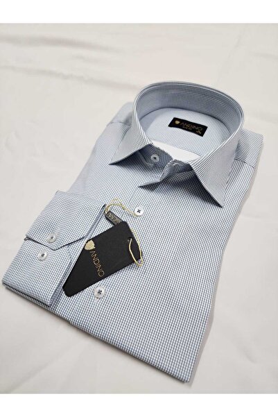 ANDINO Slimfit K.mavi İnce kareli Erkek gömlek Likralı Dar kesim yapısıyla AS043086-05