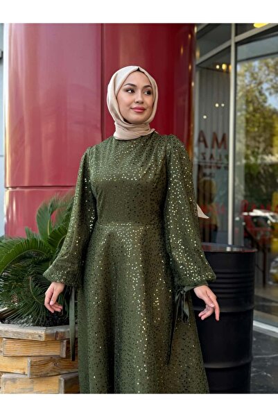 emsale Lilyum Yeşil Tesettür Abiye – Düğün, Nişan ve Davet Elbisesi
