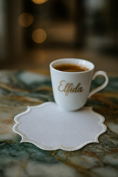 ELFİDA Luxury Embroidered Cocktail Coffee Serving Tray Napkin Mini Placemat - Gold Glitter Baroque 1 (2 Pcs)