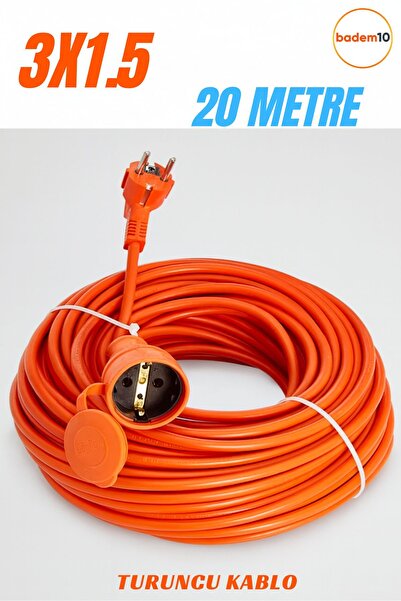 Bylion 20 Metre Seyyar Uzatma Kablosu 3x1.5 mm Turuncu CCA Alüminyum Alaşımlı...