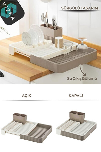 ViZKA Sürgülü Bulaşık Kurutma Sepeti , Açılır Kapanır Plastik Bulaşıklık /LAT...