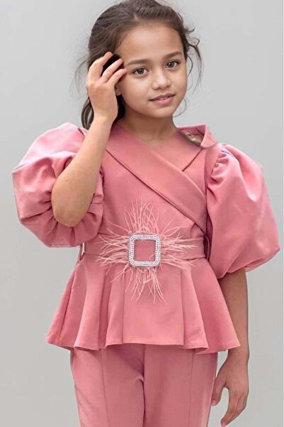 Riccotarz Lány cipzár és öv részletes duplasoros gallér, rózsaszín alsó és felső szett