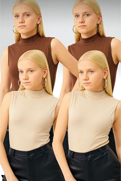 hashtag Γυναικείο Αμάνικο Φορμάκι 4 τεμαχίων 2 Καφέ 2 Μπεζ