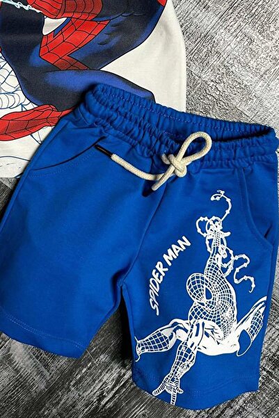 Riccotarz Boy's Spiderman Digital and Text Printed Short Sleeve Blue Shorts Suit