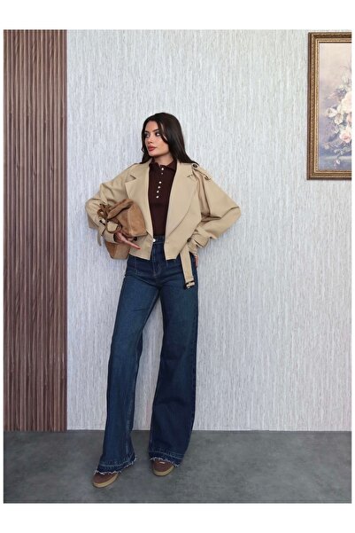 ESRAHELVACI Lycra Wide Leg Jean nadrág lábfej részletekkel