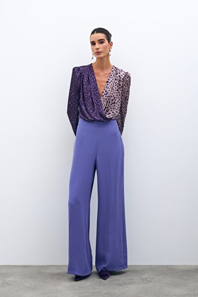 Sateen Salaş Krep Pantolon - Mor