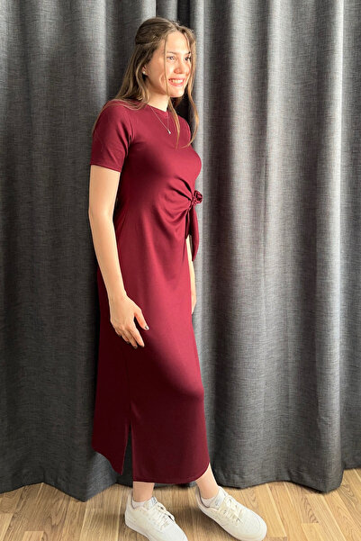 Sorridi Yandan Bağlamalı Yanı Yırtmaçlı Modal Kumaş Elbise