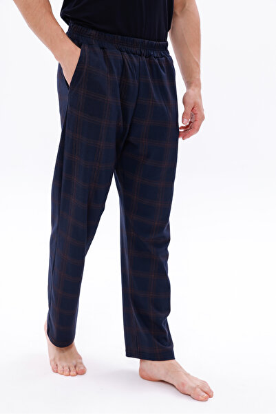 Pijamasoft Pamuklu Cepli Ekose Baskılı Beli Lastikli Şık Ve Rahat Erkek Pijama Altı Lacivert 3K