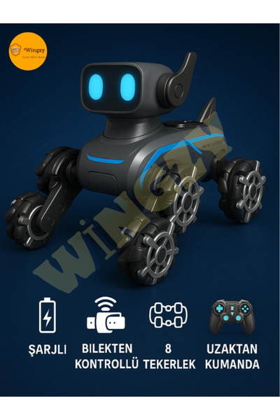 Wingzy Akıllı Robot Köpek – Şarjlı, Uzaktan Kumandalı, Bilekten Kontrollü, 8 Tekerlekli Araç