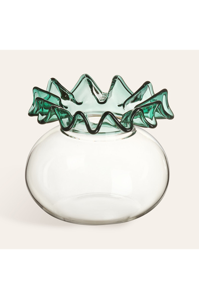 Zsa Zsa Zsu Nanjıng Borosilikat Cam Vazo 10x10x8 Cm Şeffaf - Yeşil