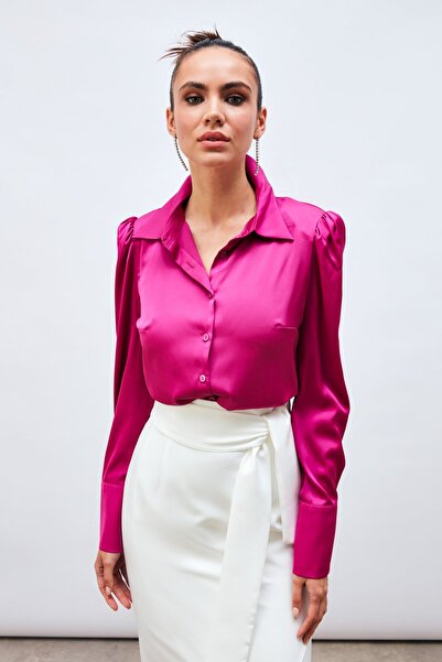 Sateen Padded Satin Shirt - Fuchsia