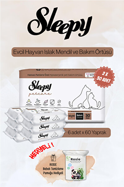 Sleepy مناديل للحيوانات الأليفة 360 قطعة وغطاء للعناية مكون من 60 قطعة وهدية ...