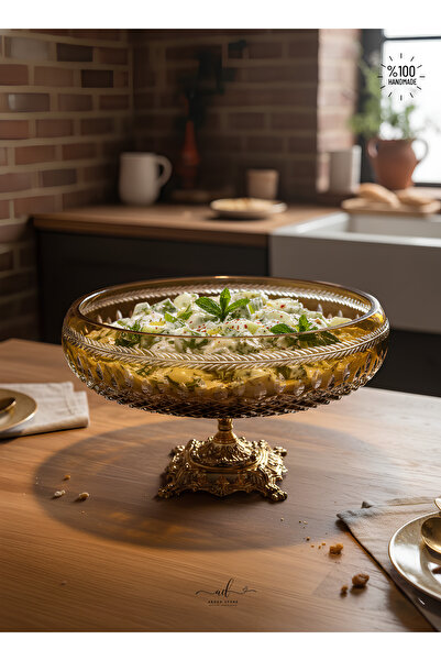 AKDEN STORE وعاء تقديم أدوات المائدة المزخرف بالكريستال / وعاء زجاجي