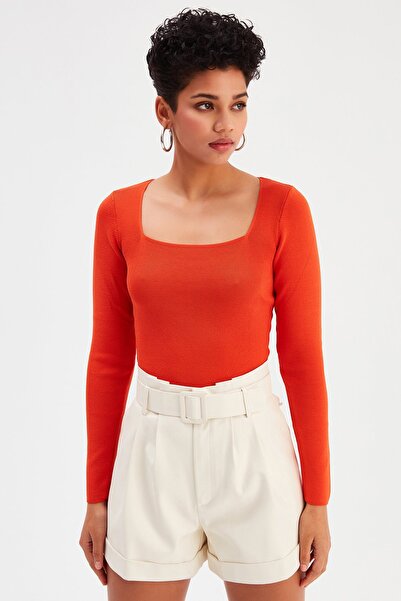 Sateen Square Collar Knitwear Women