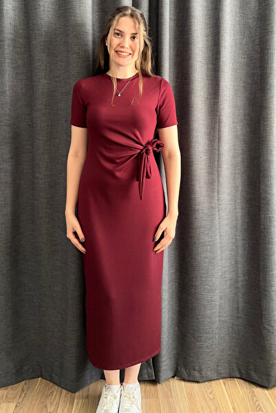 Sorridi Yandan Bağlamalı Yanı Yırtmaçlı Modal Kumaş Elbise